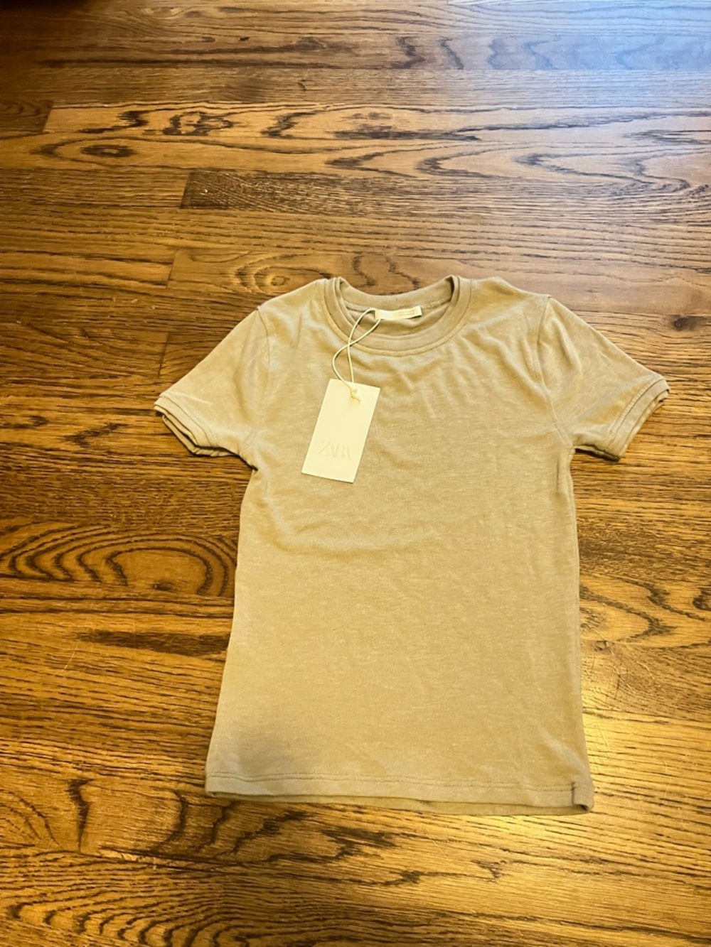 Zara Beige Crew Neck Short Sleeve Top